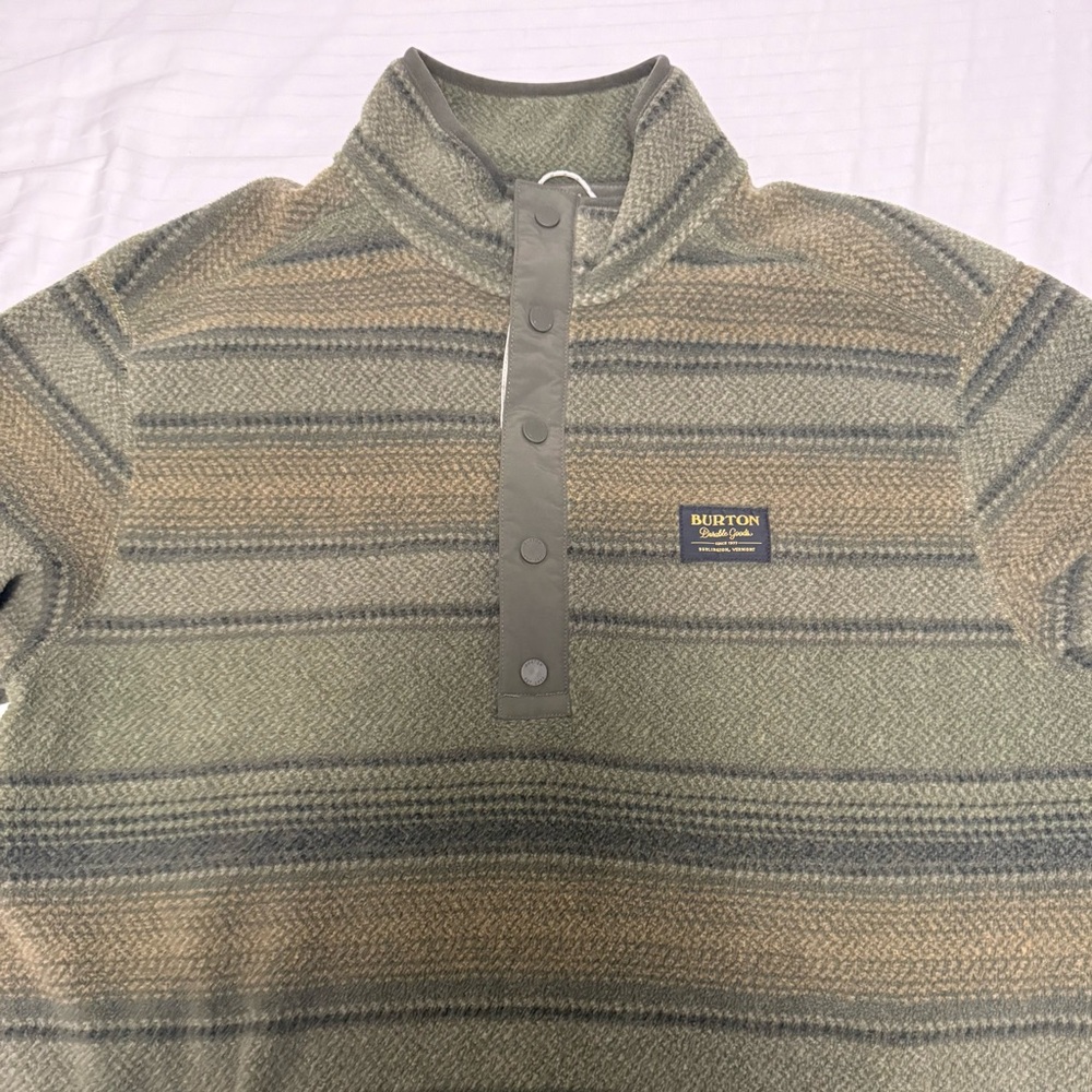 Burton Fleece Pullover Jacket Green Pockets 1/4 Snap Collar Sweater Mens Large
